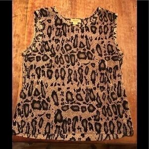 Plisse Tank Top Brown Black Leopard with stretchy Tiny Accordian Pleats Top